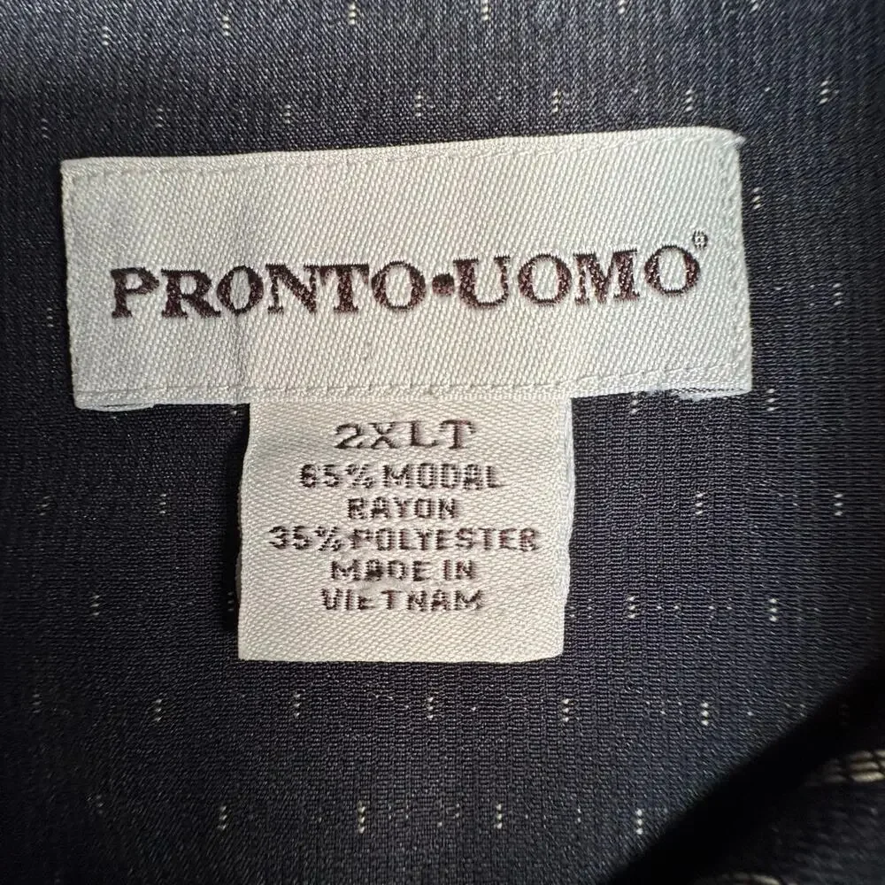 Pronto Uomo Career Button Down Modal Blend Shirt Men 2XLT Black with Gold Specks - Picture 5 of 6